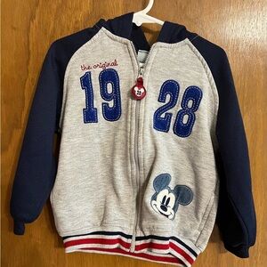Disney Mickey Mouse Hoodie Sweatshirt Jacket Full Zip Blue Boys Size 2T Vintage